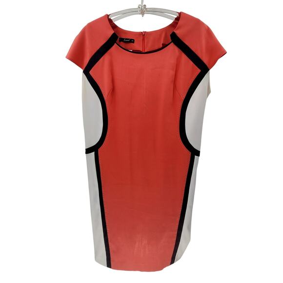 Vintage Color Block Scoop Neck Short Cap Sleeve Lima Midi Sheath Dress‎ - Picture 1 of 12